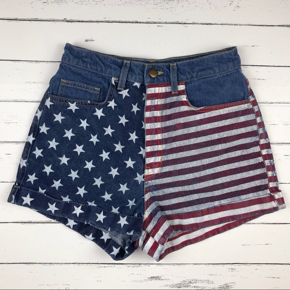 American Apparel USA Flag High Rise Shorts